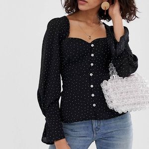 Asos long sleeve sweetheart neck top with back tie